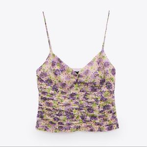 Zara floral draped tank top Xs NWT purple